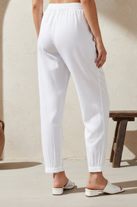 White Solid Ankle Length Rayon Harem Pants