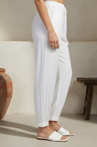 White Solid Ankle Length Rayon Harem Pants