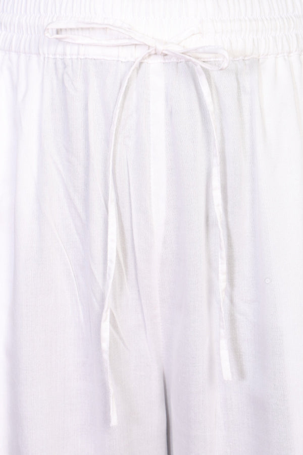 White Solid Ankle Length Rayon Harem Pants