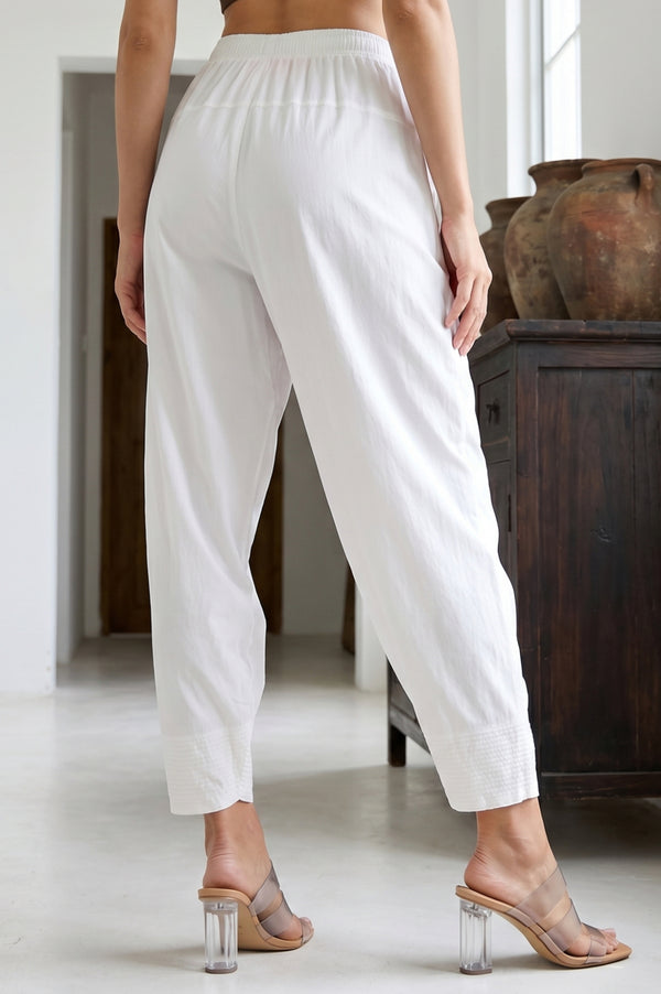 White Solid Tapered Fit Ankle Length Salwar