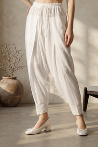 White Rayon Relaxed Fit Ankle Length Salwar with Lace