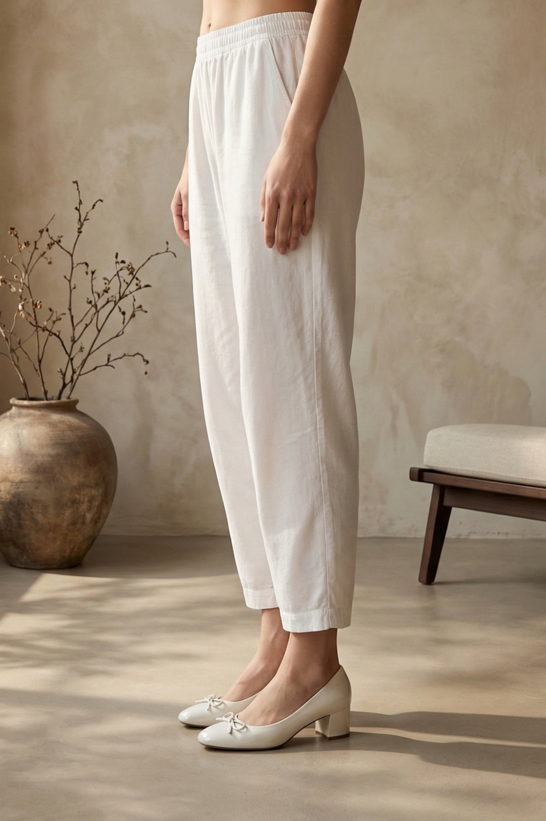 White Rayon Relaxed Fit Ankle Length Salwar with Lace