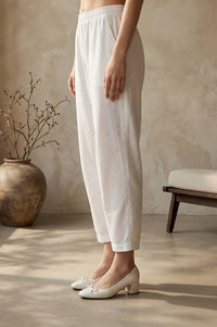 White Rayon Relaxed Fit Ankle Length Salwar with Lace