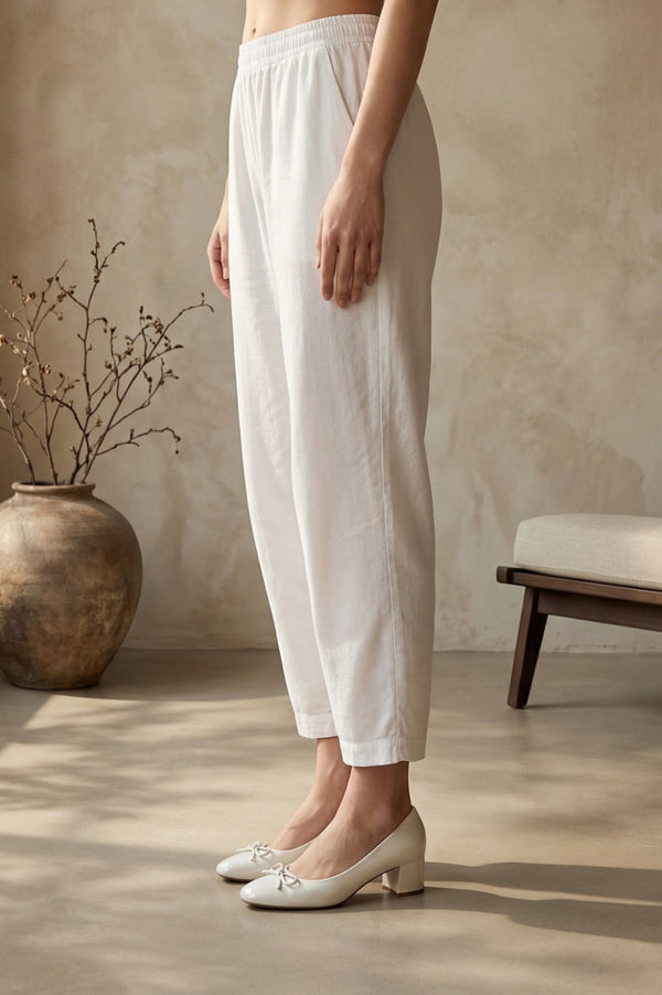 White Rayon Relaxed Fit Ankle Length Salwar with Lace