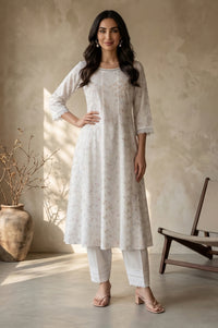 White Rayon Relaxed Fit Ankle Length Salwar with Lace