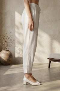 White Rayon Relaxed Fit Ankle Length Salwar with Lace