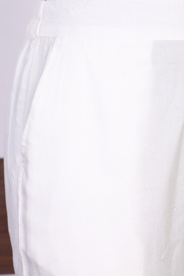 White Embroidered Straight Fit Ankle Length Rayon Trousers
