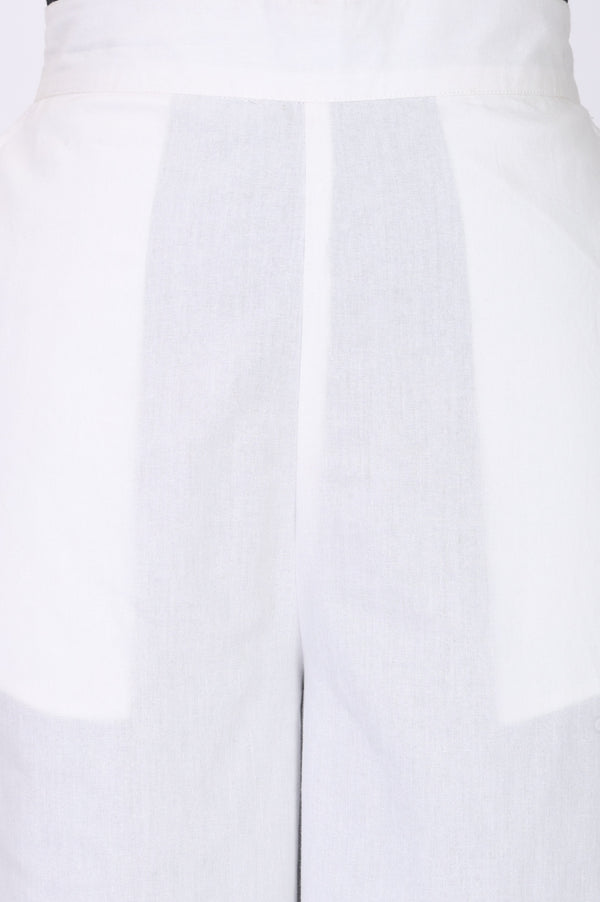 White Pure Cotton Straight Fit Palazzo with Schiffli Hemline