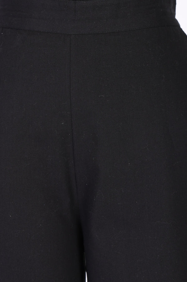 Black Schiffly Embroidered Pure Cotton Wide Leg Ankle Length Palazzo