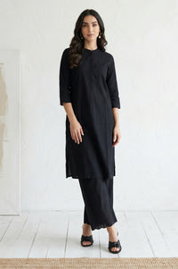 Black Schiffly Embroidered Pure Cotton Wide Leg Ankle Length Palazzo