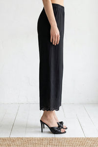 Black Schiffly Embroidered Pure Cotton Wide Leg Ankle Length Palazzo
