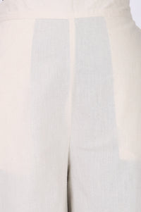 Off-White Pure Cotton Straight Fit Palazzo with Schiffli Hemline
