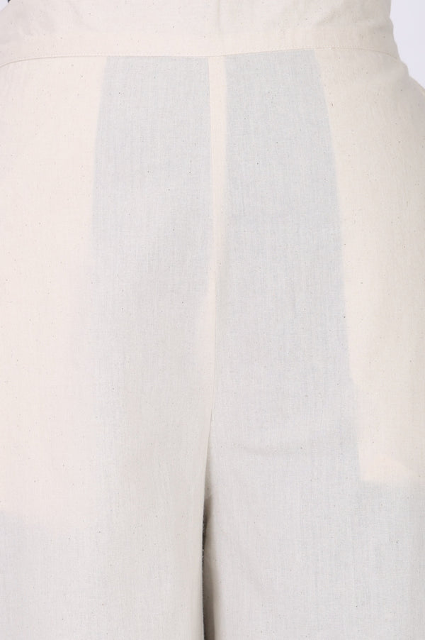Off-White Pure Cotton Straight Fit Palazzo with Schiffli Hemline
