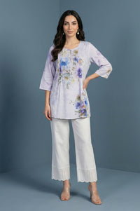 Off-White Pure Cotton Straight Fit Palazzo with Schiffli Hemline