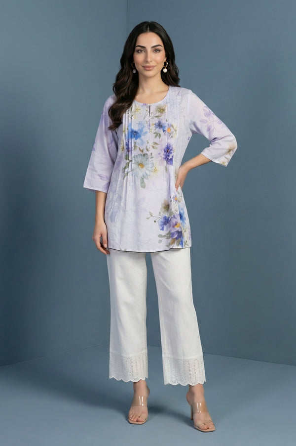 Off-White Pure Cotton Straight Fit Palazzo with Schiffli Hemline