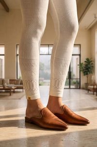 Off White Textured Acrylic Skinny Fit Ankle Length WinterTights