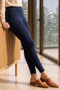 Navy Blue Textured Acrylic Skinny Fit Ankle Length Winter Tights