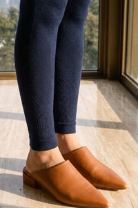 Navy Blue Textured Acrylic Skinny Fit Ankle Length Winter Tights