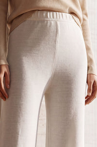 Off White Solid Self Design Charme Acrylic Mid Rise Wide Leg Ankle Length Palazzo