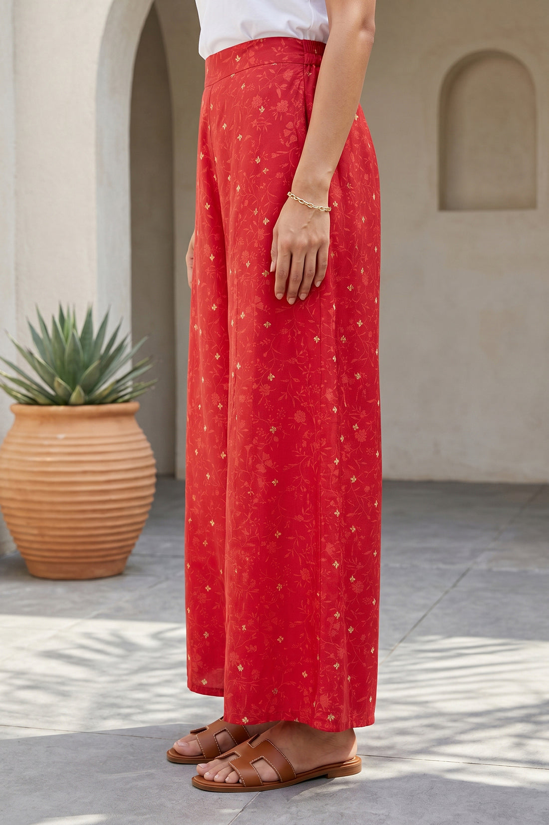 Red Foil Printed Flared Culottes