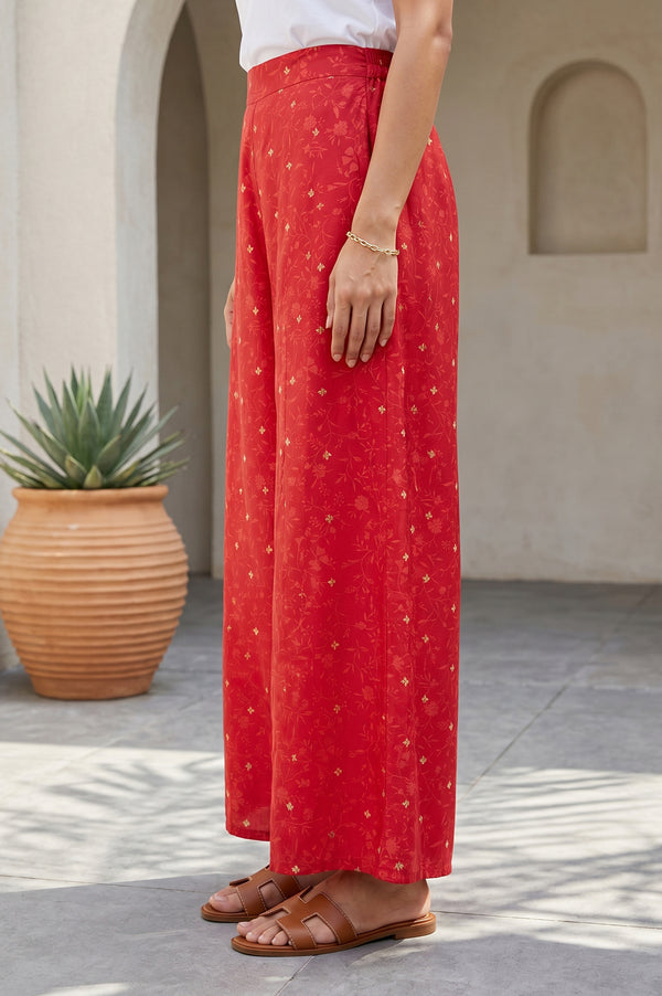 Red Foil Printed Flared Culottes