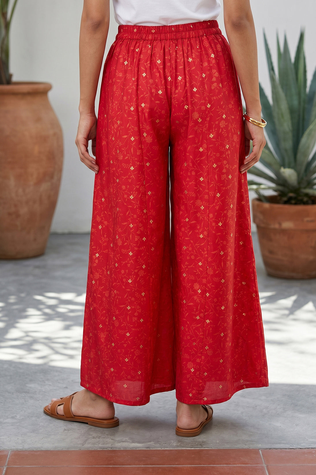 Red Foil Printed Flared Culottes