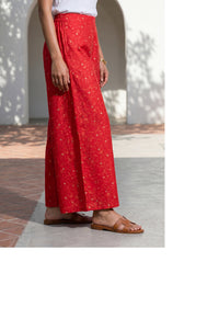 Red Foil Printed Flared Culottes