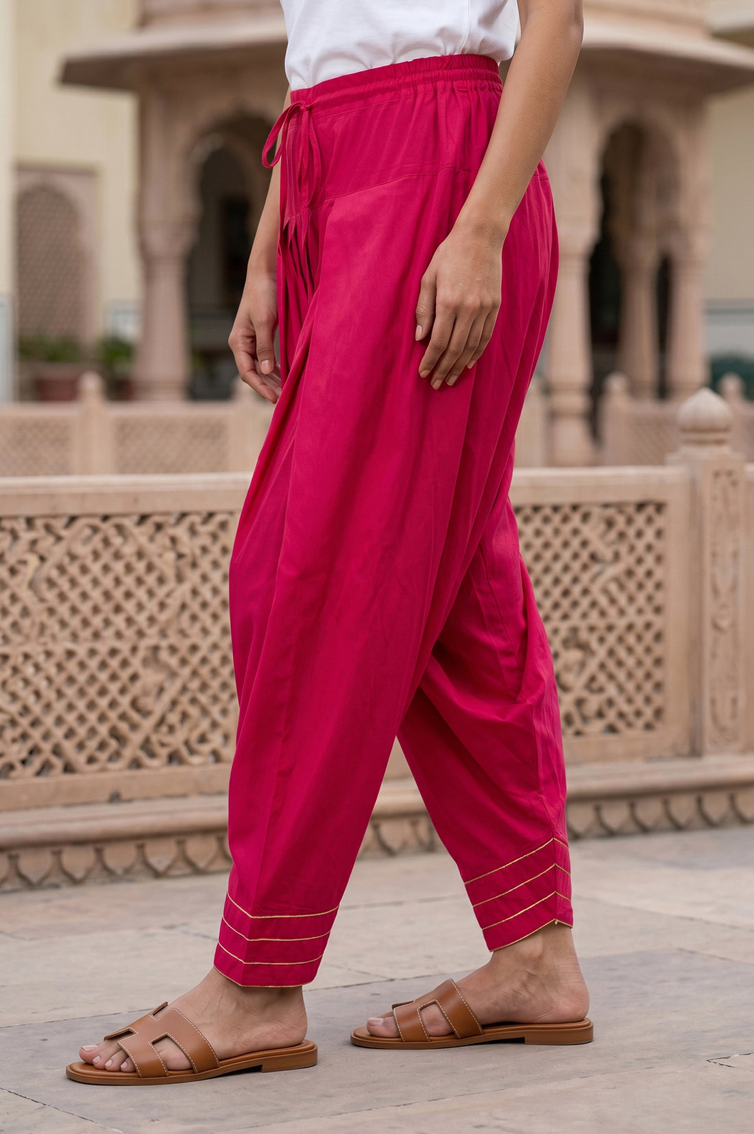 Pink Yarn Dyed Zari Relaxed Fit Patiala Salwar