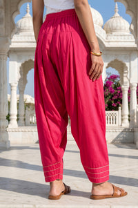 Pink Yarn Dyed Zari Relaxed Fit Patiala Salwar