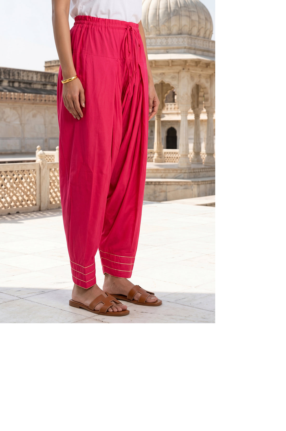 Pink Yarn Dyed Zari Relaxed Fit Patiala Salwar
