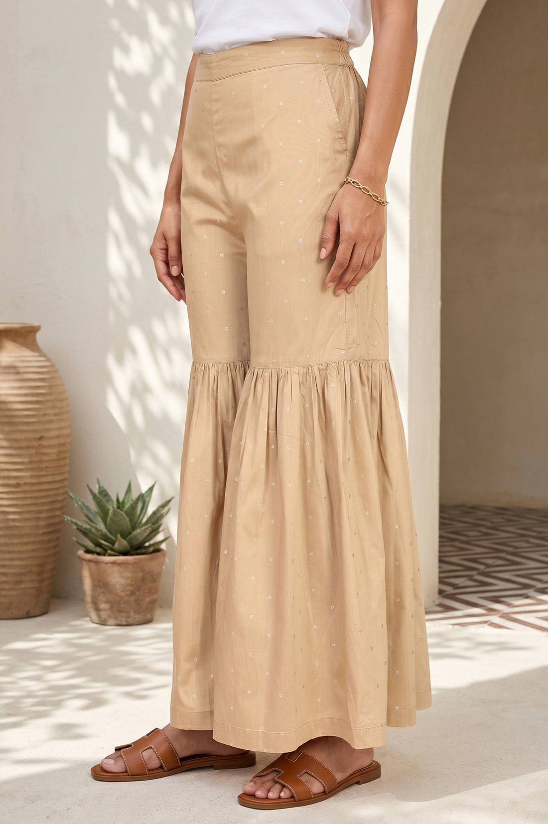 Gold Yarn Dyed Foil Printed Ankle Length Sharara