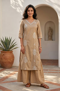Gold Yarn Dyed Foil Printed Ankle Length Sharara