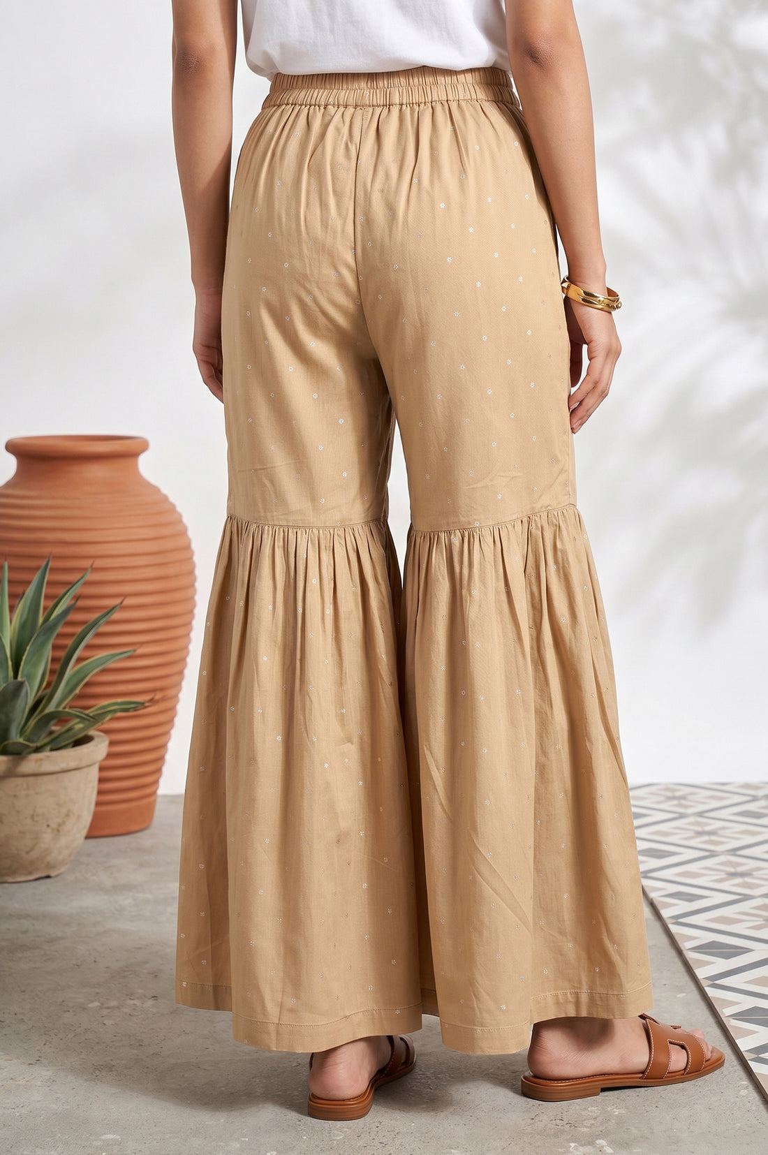 Gold Yarn Dyed Foil Printed Ankle Length Sharara