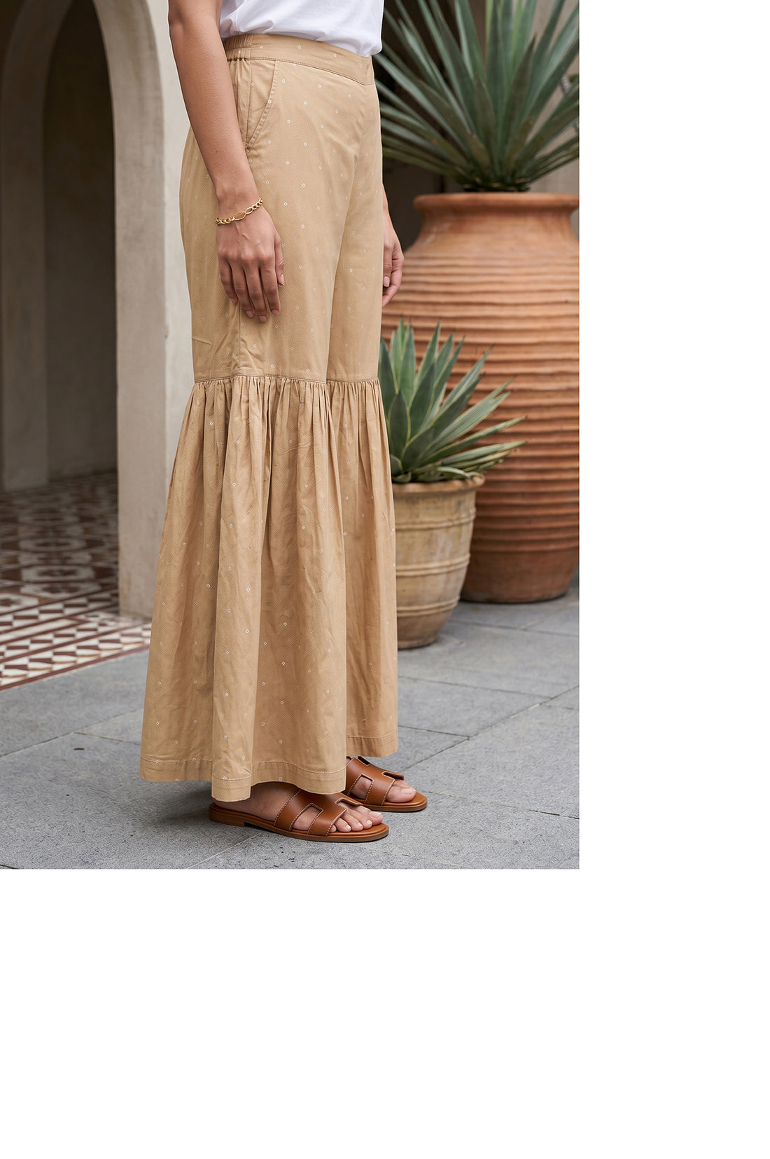 Gold Yarn Dyed Foil Printed Ankle Length Sharara