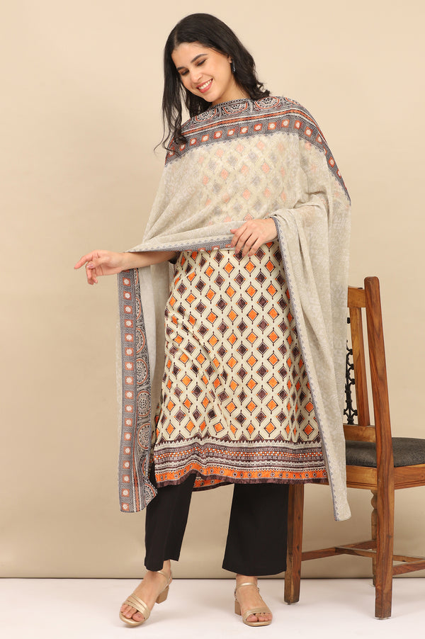 Orange and Black Abstract Printed Georgette Dupatta