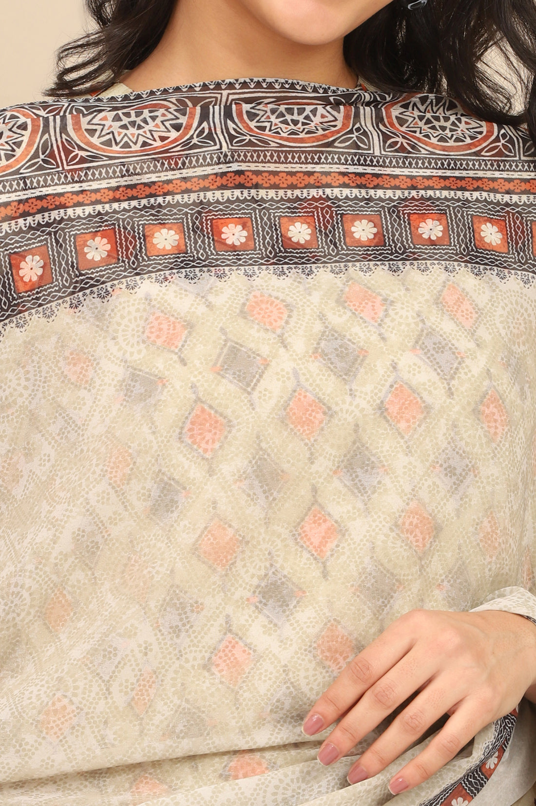 Orange and Black Abstract Printed Georgette Dupatta