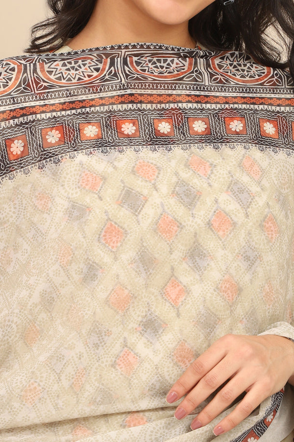 Orange and Black Abstract Printed Georgette Dupatta