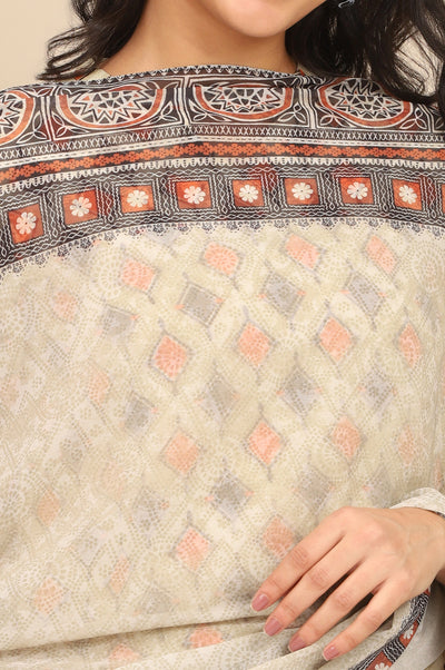 Orange and Black Abstract Printed Georgette Dupatta