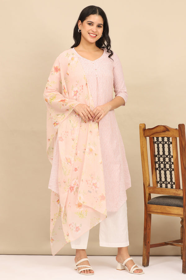 Cloud Cream Floral Printed Georgette Dupatta