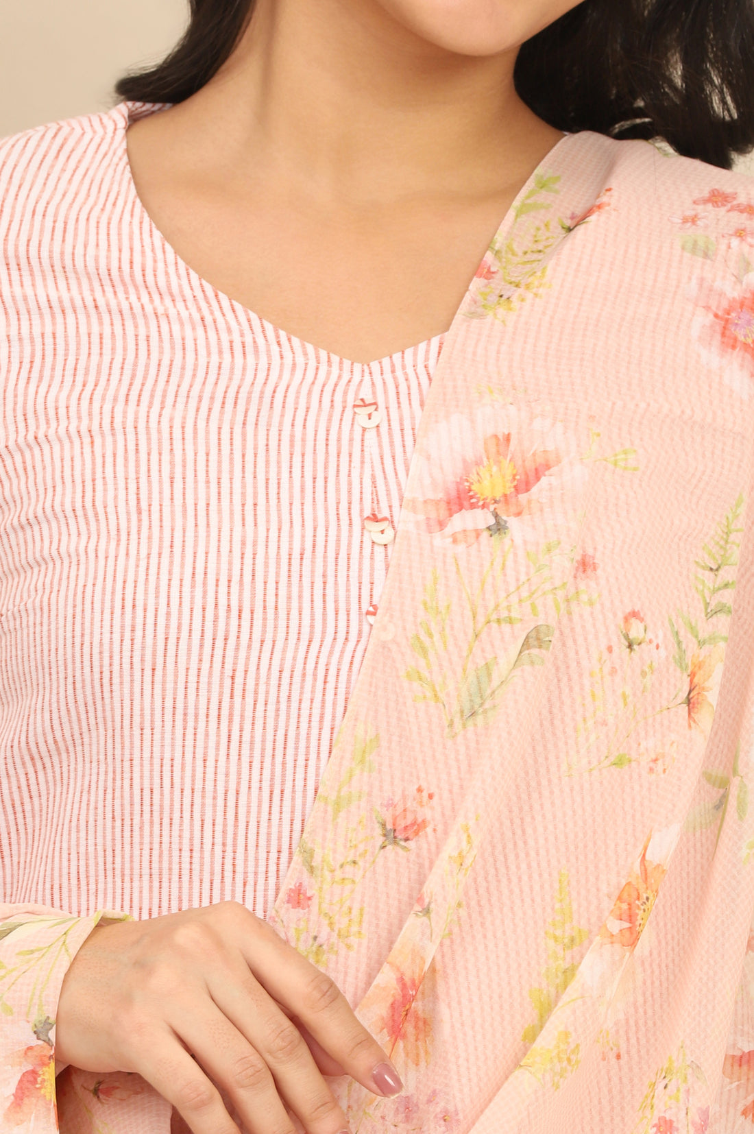 Cloud Cream Floral Printed Georgette Dupatta