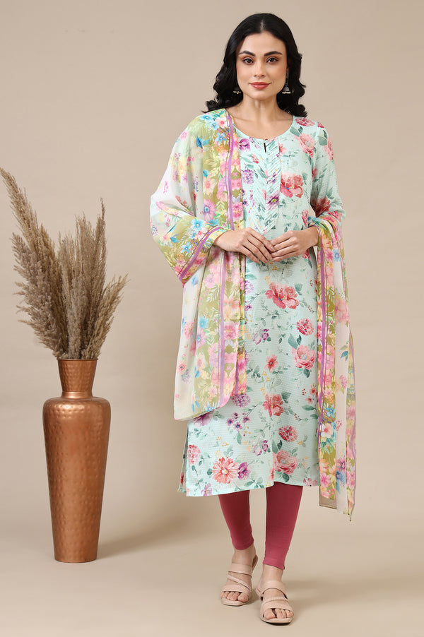 Multi-coloured Floral Printed Georgette Dupatta