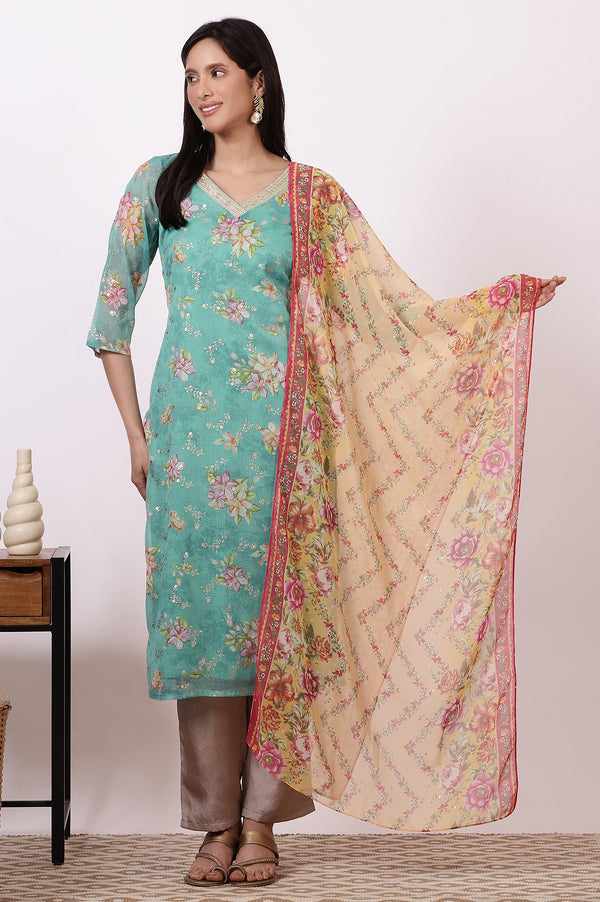 Multicoloured Bold Floral Printed Georgette Dupatta