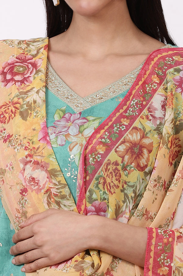 Multicoloured Bold Floral Printed Georgette Dupatta