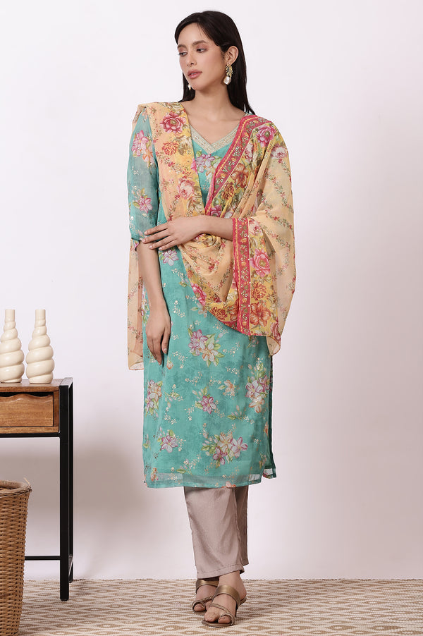 Multicoloured Bold Floral Printed Georgette Dupatta