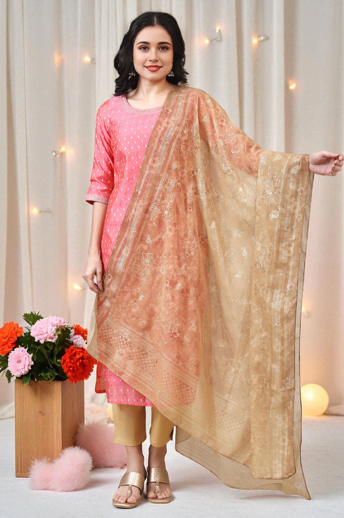Aurelia Abito Donna in Cotone Stampa Floreale con Dupatta Aurelia Abito Donna in Cotone Stampa Floreale con Dupatta
