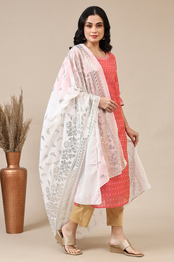 White Digital Foil Floral Printed Georgette Dupatta