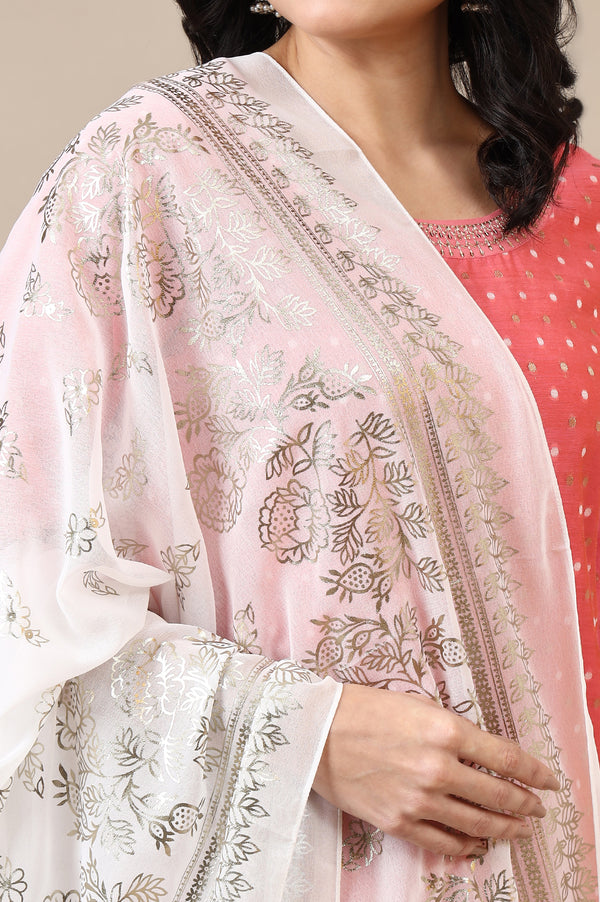 White Digital Foil Floral Printed Georgette Dupatta