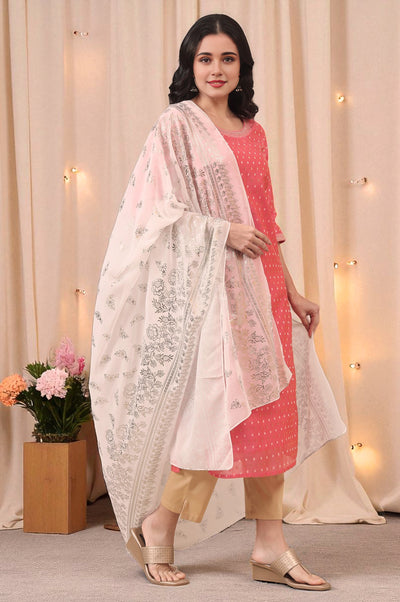White Digital Foil Floral Printed Georgette Dupatta