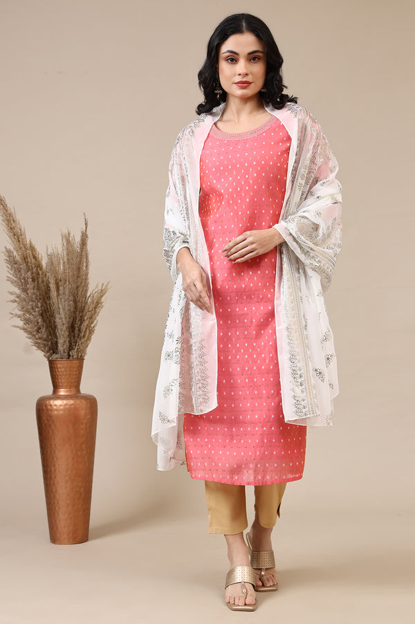 White Digital Foil Floral Printed Georgette Dupatta