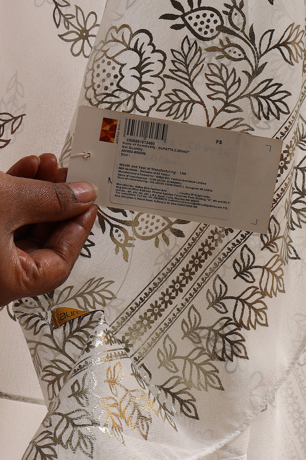 White Digital Foil Floral Printed Georgette Dupatta